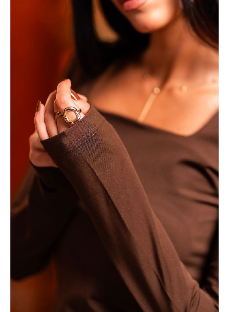 كنزه توب بيزك كم طويل برقبة مربعة - Image 3